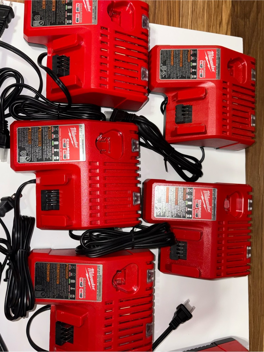 5 Milwaukee Red Compact Battery Chargers - EACH CHARGER IS $70